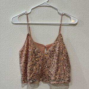 Finders Keepers Sequin Crop Cami – Rose Gold (Size S)